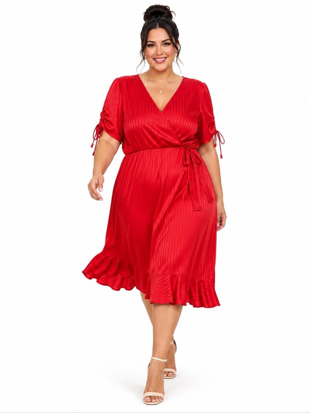 TORRID 2X Racing Red Satin Dobby Wrap Midi Dress Pockets NWT